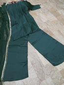 ZAVIQO Emerald Grace 3-Piece Silk Sharara Set