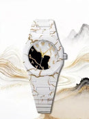 ZAVIQO Luxury Marble Design Chronograph Watch – White & Gold ⌚✨