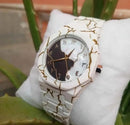 ZAVIQO Luxury Marble Design Chronograph Watch – White & Gold ⌚✨