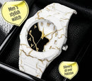 ZAVIQO Luxury Marble Design Chronograph Watch – White & Gold ⌚✨