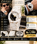 ZAVIQO Luxury Marble Design Chronograph Watch – White & Gold ⌚✨