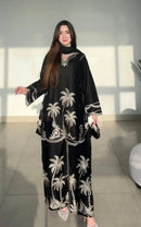 ZAVIQO Midnight Blossom – Black Embroidered 2-Piece Cotton Set ✨